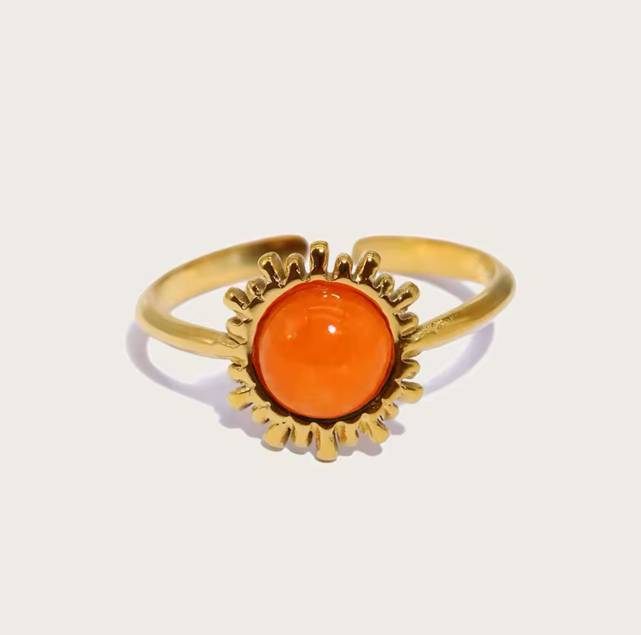 Adara Natural Orange Topaz 18k Gold Plated Sun Ring in Stainless Steel