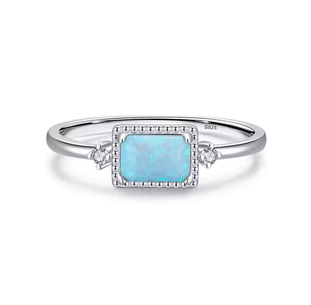 Amara Natural Opal Pure 925 Sterling Silver and 18k Gold Plated Ring with CZ Side Stones