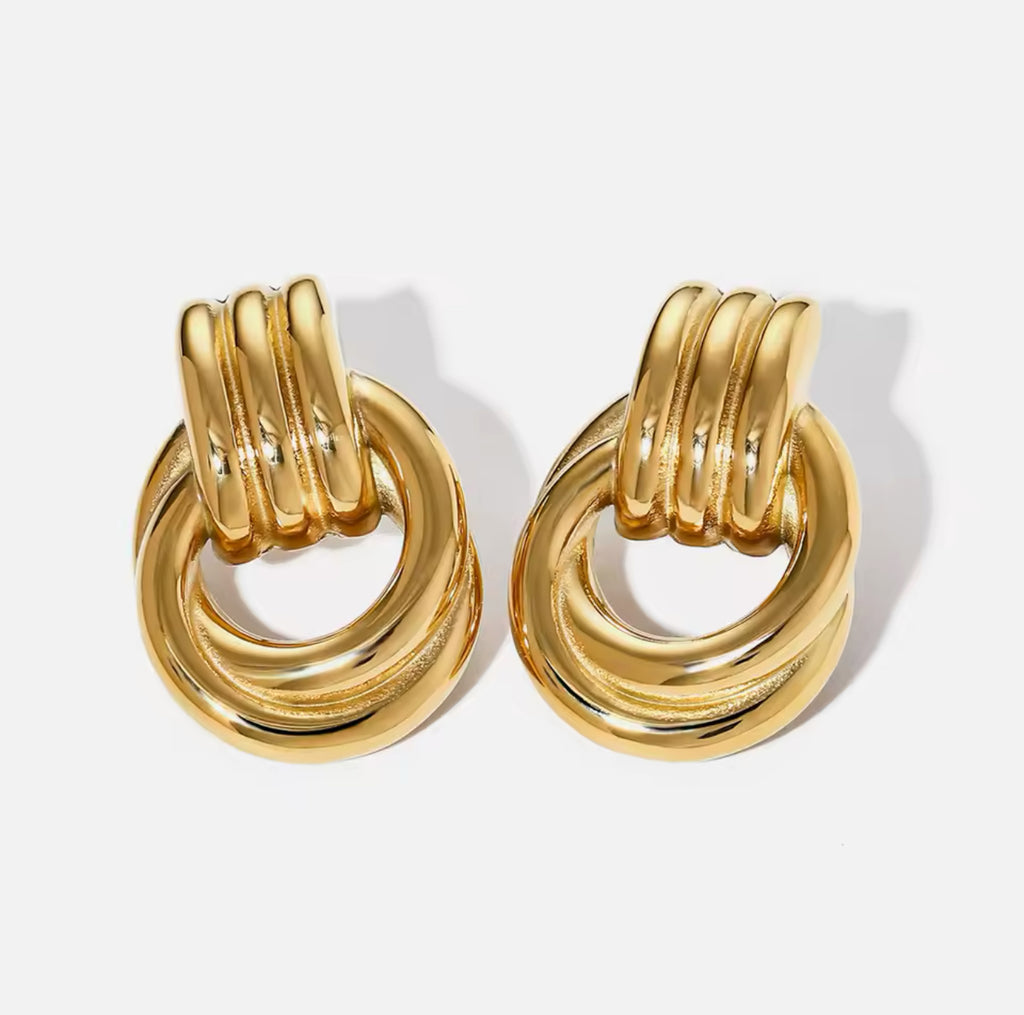 Quinn 18k Gold Plated Hoop Stud Earrings over Stainless Steel