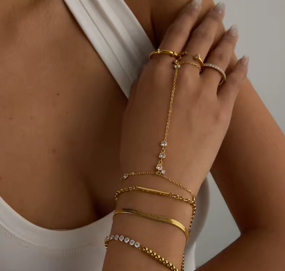 Leila 18k Gold Plated Stainless Steel Hand Chain Bracelet
