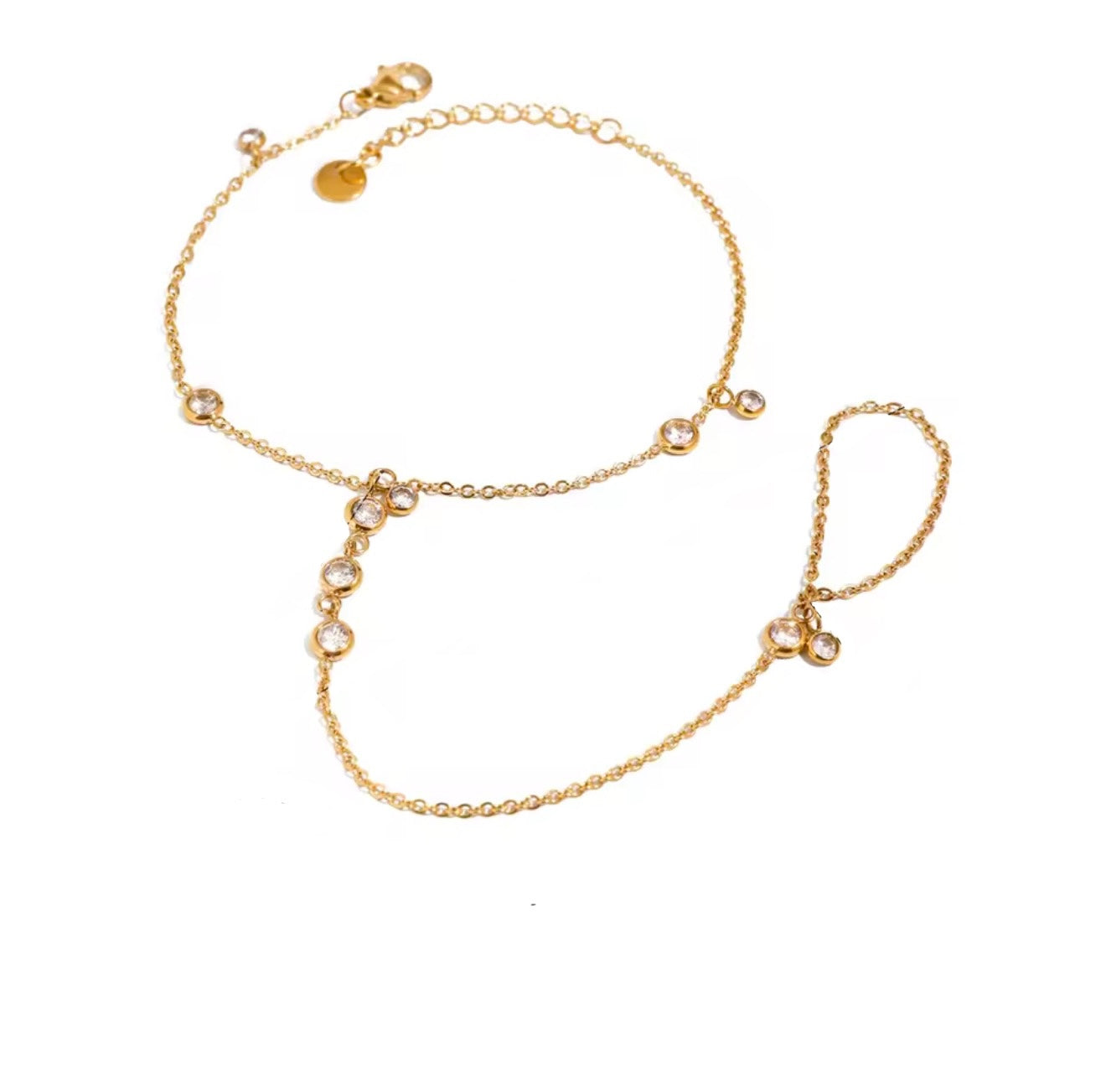 Leila 18k Gold Plated Stainless Steel Hand Chain Bracelet