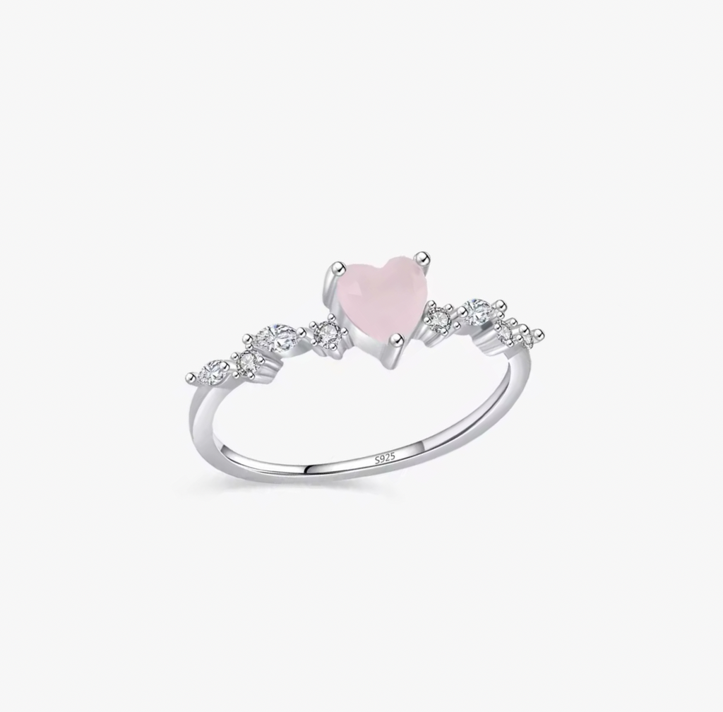 Freia Solid 925 Silver Rose Quartz Heart Ring