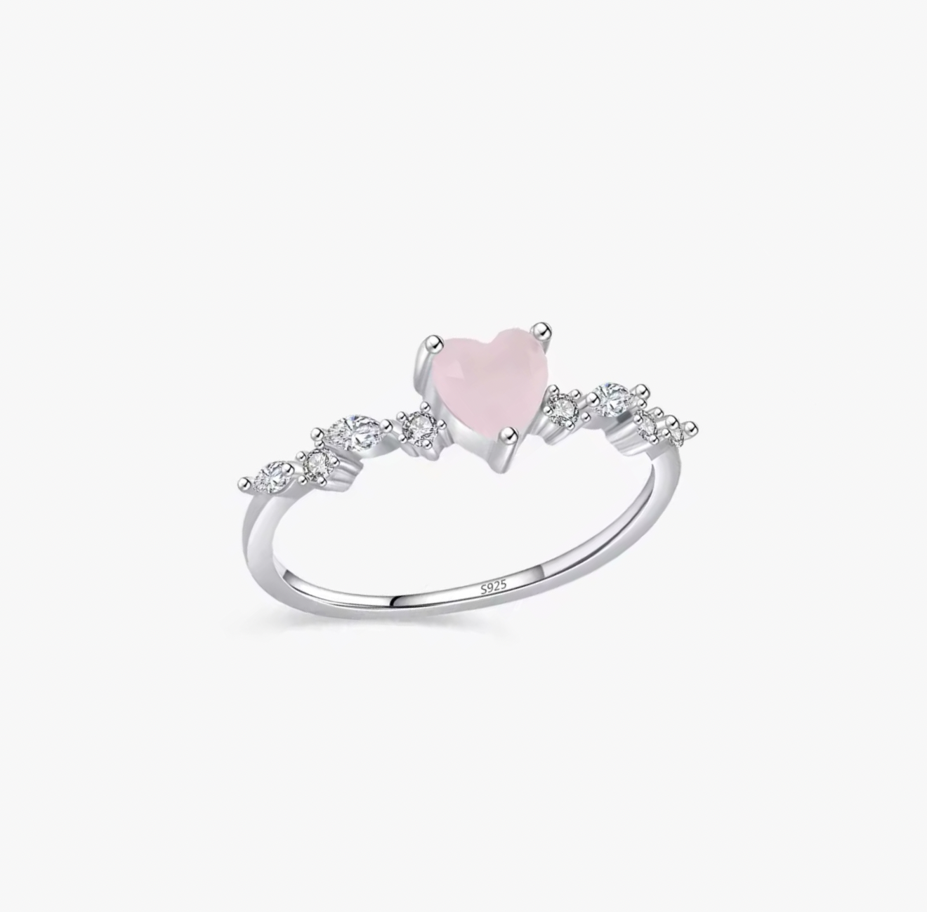 Freia Solid 925 Silver Rose Quartz Heart Ring