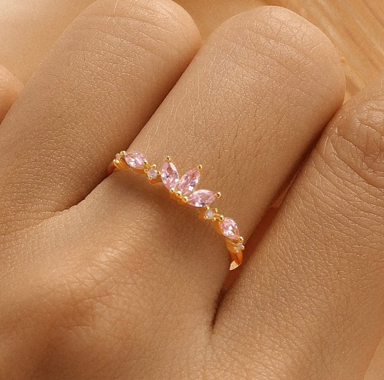 Aurora 925 Sterling Silver & 18K Gold Plated Pink Lotus CZ Ring