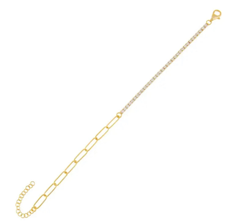 Vera 925 Sterling Silver 18K Gold Plated Tennis Link CZ Bracelet