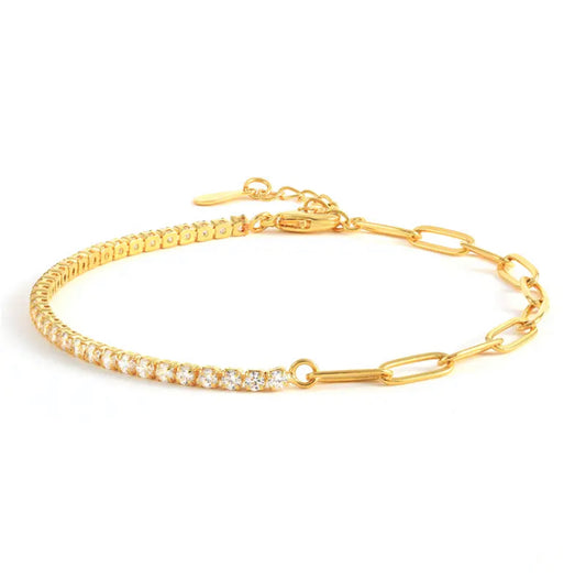 Vera 925 Sterling Silver 18K Gold Plated Tennis Link CZ Bracelet