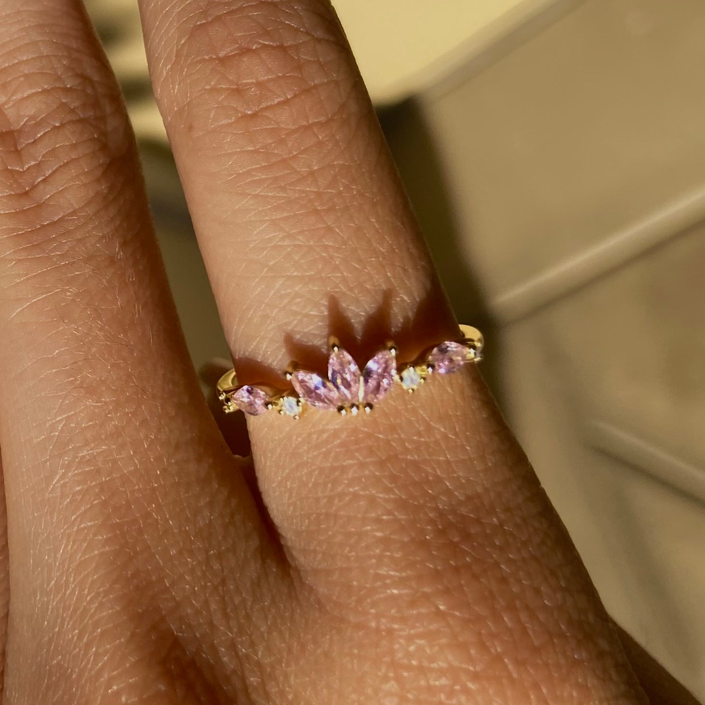 Aurora 925 Sterling Silver & 18K Gold Plated Pink Lotus CZ Ring