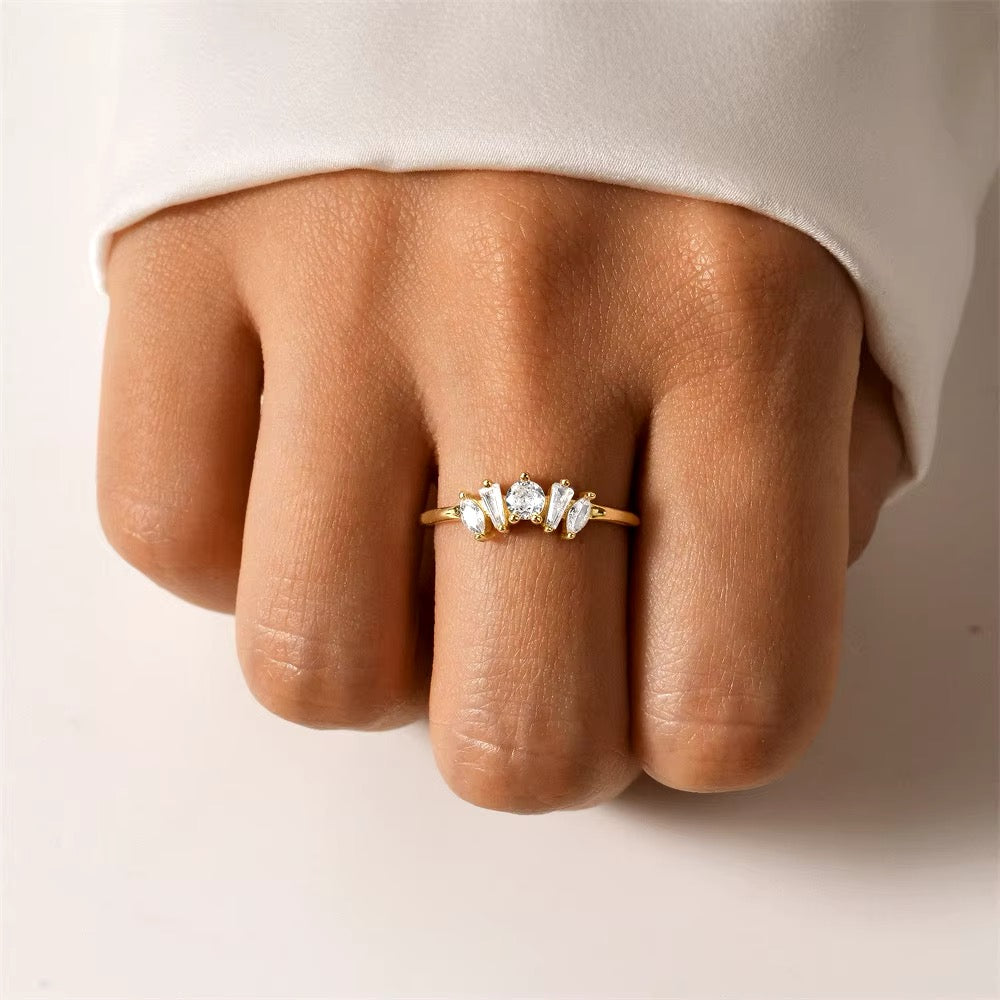 Bianca 925 Sterling Silver & 18K Gold Plated CZ Cluster Ring (Silver and Gold Colors)