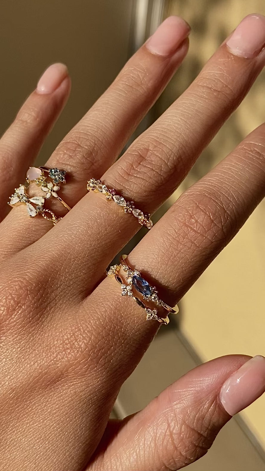 Marina Blue 925 Sterling Silver 18K Gold Plated CZ Ring